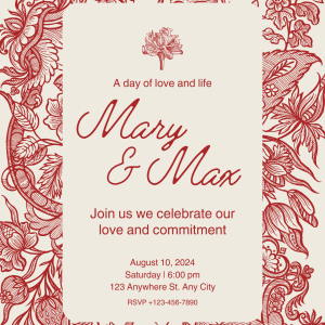 Beige and Red Bordered Vintage Template Wedding Invitation