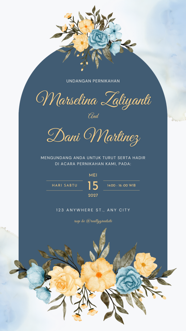 Blue and Yellow Aesthetic Floral Wedding Invitation