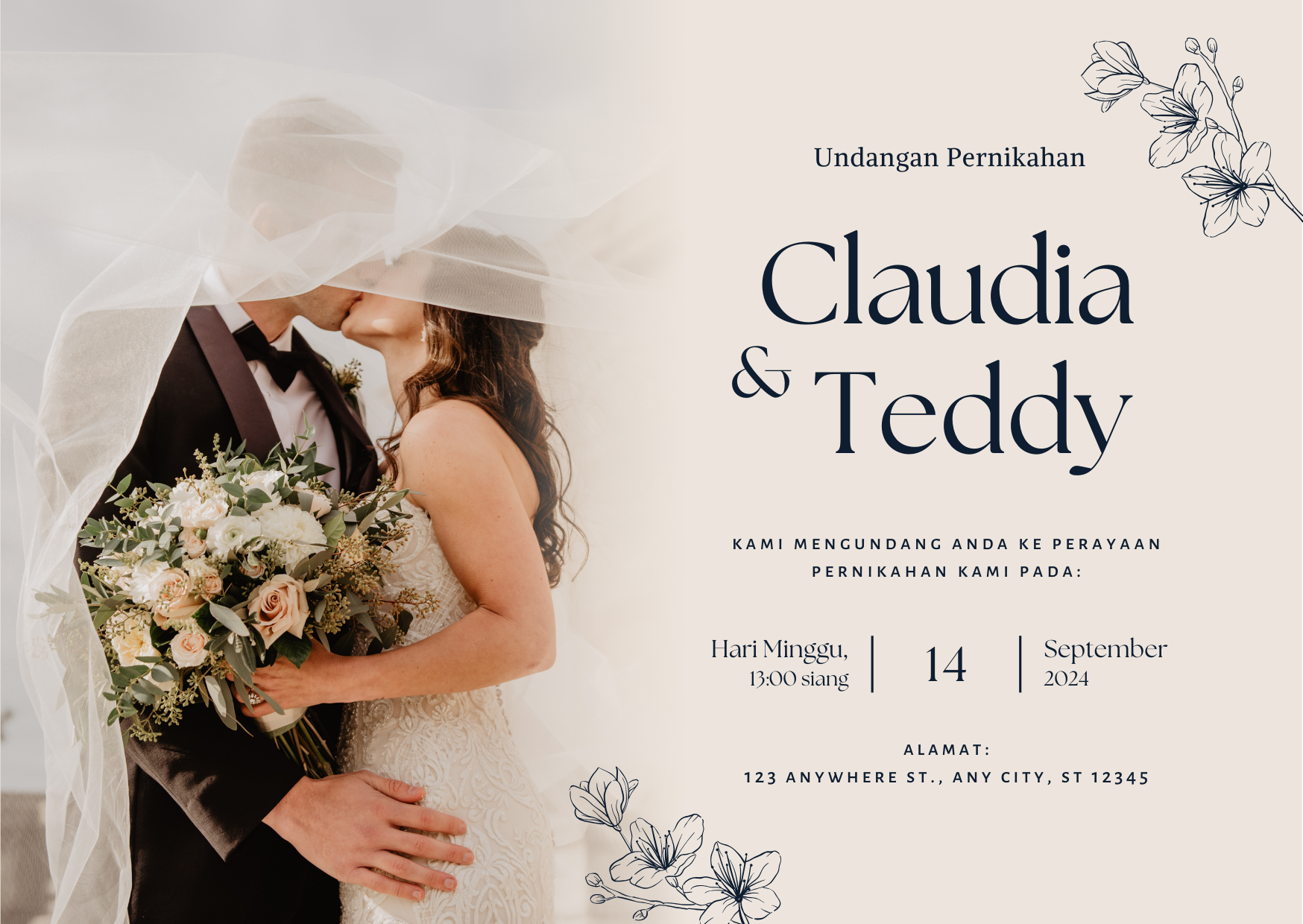 Brown Elegant Floral Wedding Invitation