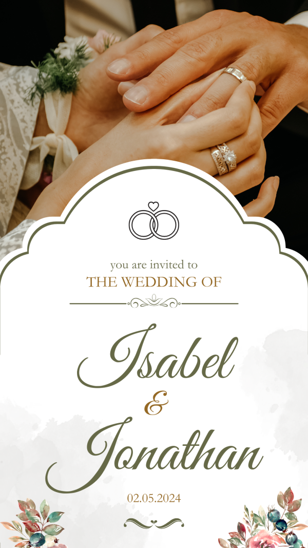 Green and White Watercolor Wedding Invitation