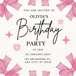 Pink Cute Girly Birthday Invitation