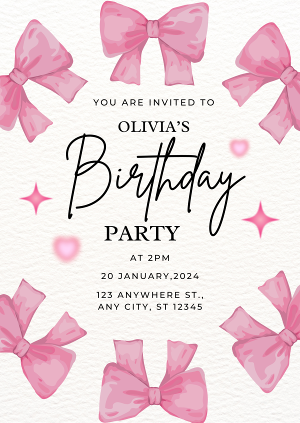 Pink Cute Girly Birthday Invitation