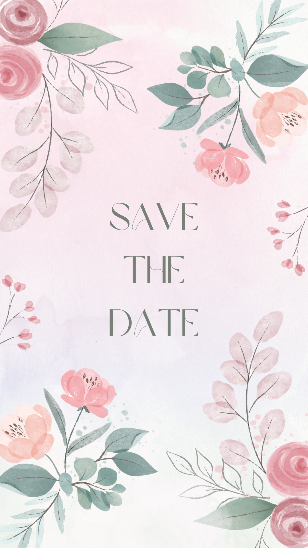 Pink and Green Beautiful Flower Watercolor Wedding Invitation