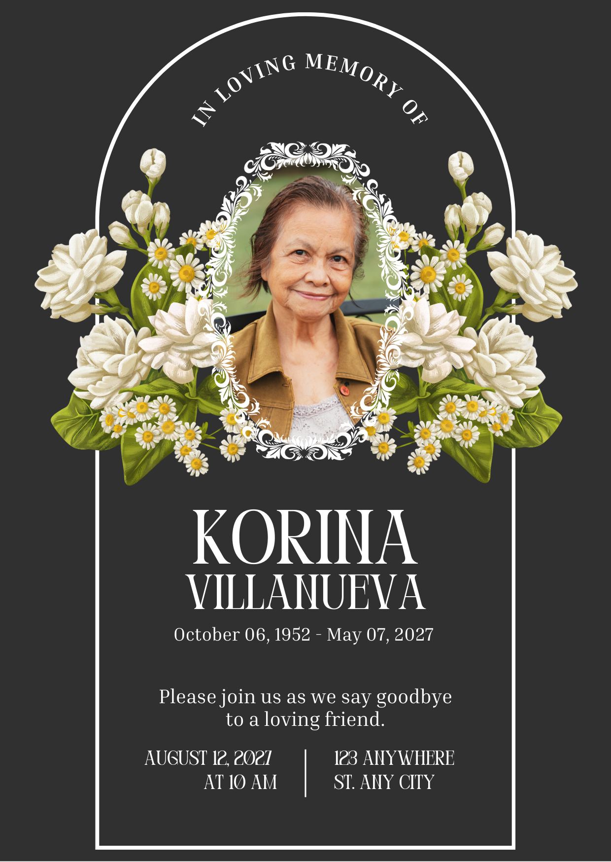 Black and White Minimalist Floral Funeral Website Invitation