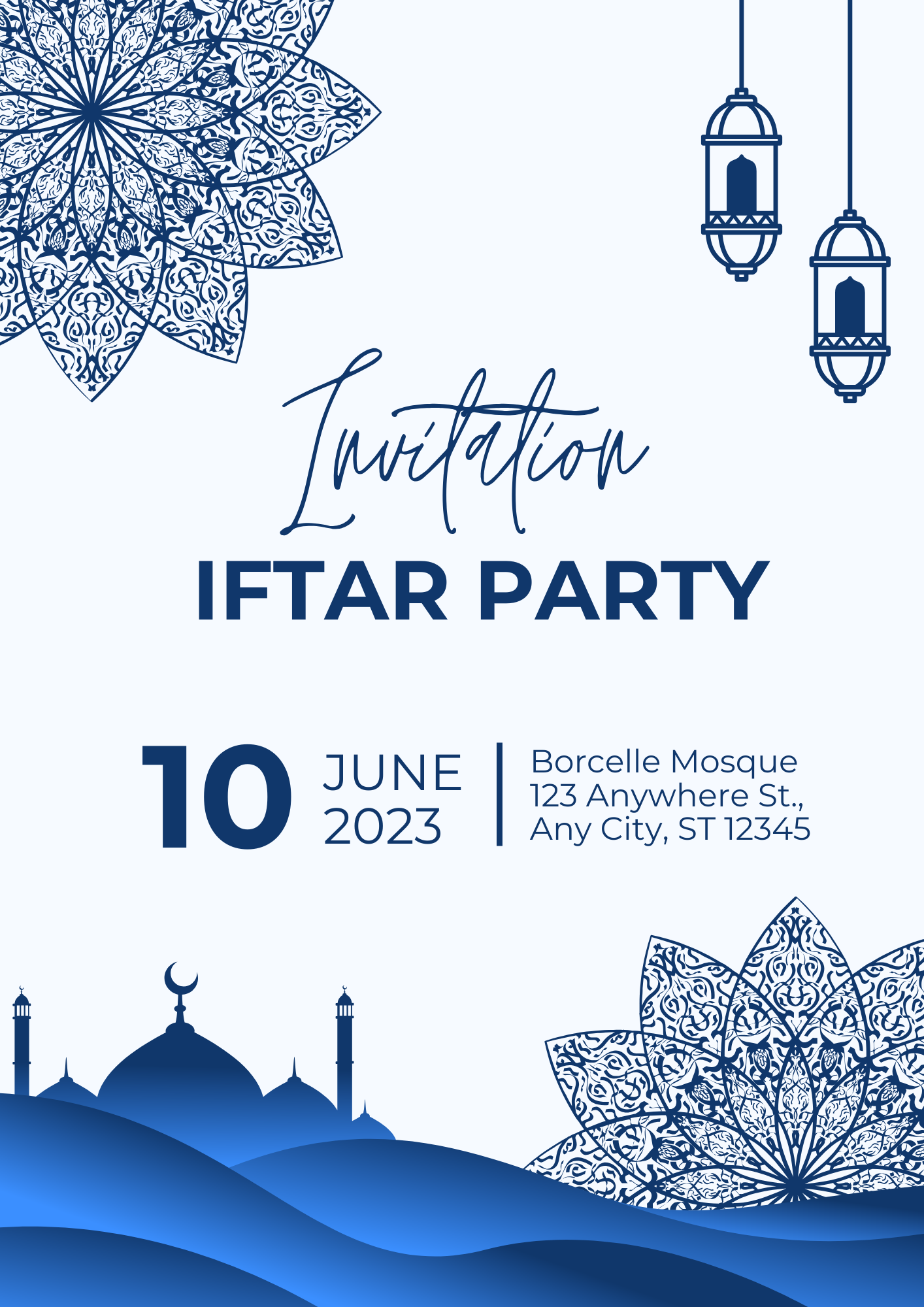 Blue Aesthetic Simple Iftar Party Website Invitation
