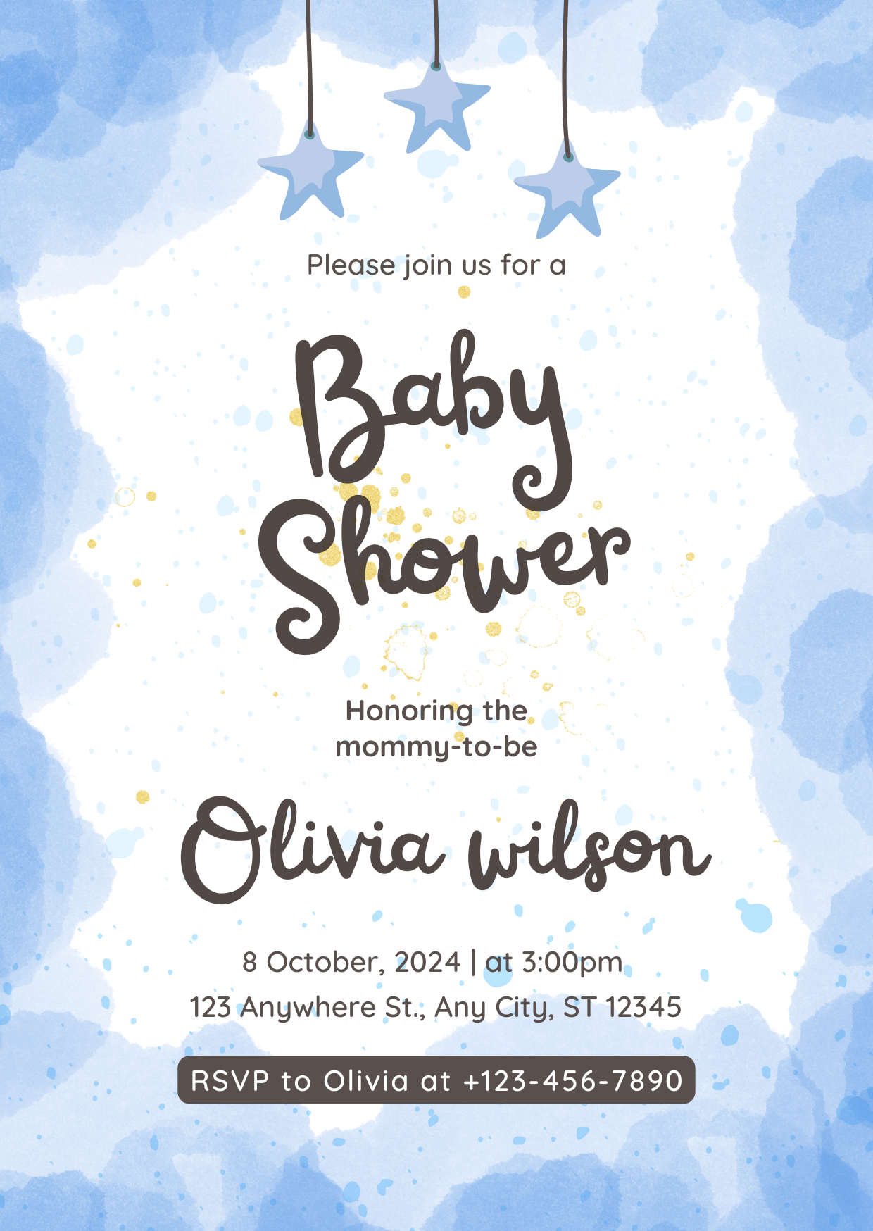 Blue Watercolor Baby Shower Website Invitation